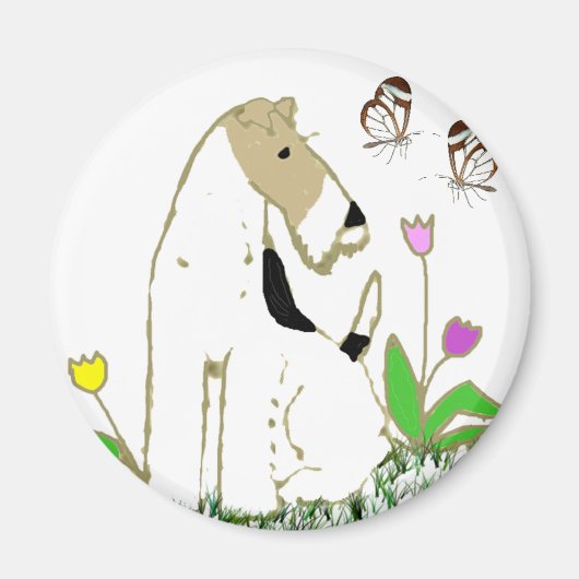 Wire Fox Terrier en Butterflies Magneet (Voorkant)