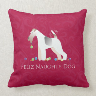 Wire Fox Terrier Feliz Naughty Dog Kerstmis Kussen