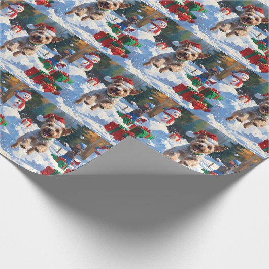 Wire Fox Terrier Hardloopsneeuw met kerst Pet Cadeaupapier (Hoek)