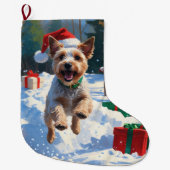 Wire Fox Terrier Hardloopsneeuw met kerst Pet Grote Kerstsok (Voorkant)