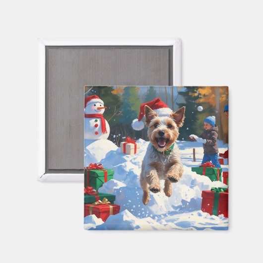 Wire Fox Terrier Hardloopsneeuw met kerst Pet Magneet (Voorkant / Achterkant)