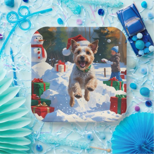 Wire Fox Terrier Hardloopsneeuw met kerst Pet Papieren Bordje (Feest)