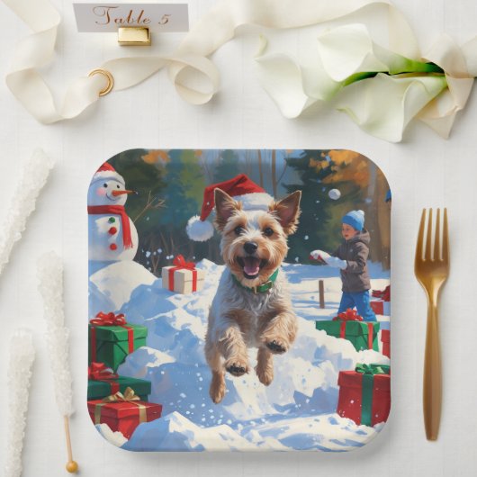 Wire Fox Terrier Hardloopsneeuw met kerst Pet Papieren Bordje (Huwelijk)