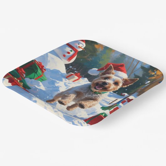 Wire Fox Terrier Hardloopsneeuw met kerst Pet Papieren Bordje (Gebogen)
