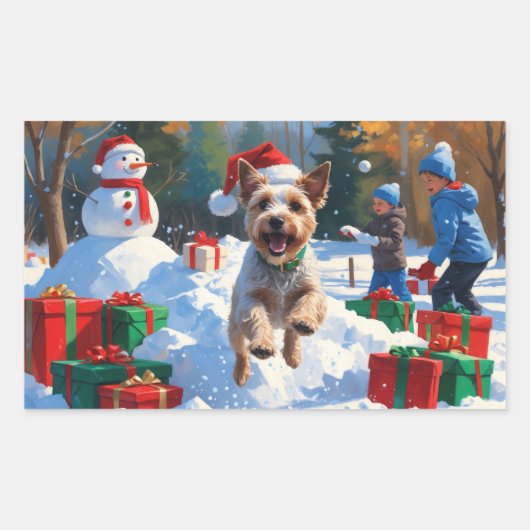Wire Fox Terrier Hardloopsneeuw met kerst Pet Rechthoekige Sticker (Voorkant)