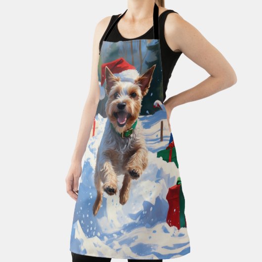 Wire Fox Terrier Hardloopsneeuw met kerst Pet Schort (Insitu)