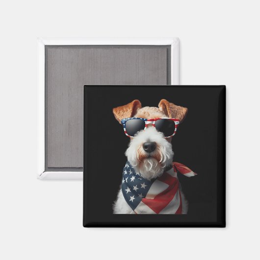 Wire Fox Terrier Hond 4 juli Amerikaanse Onafhanke Magneet (Voorkant / Achterkant)