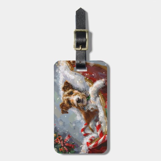 Wire Fox Terrier Hond Kerstfeest Bagagelabel (Voorkant verticaal)