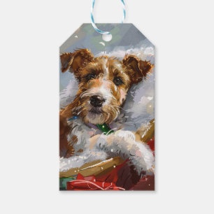Wire Fox Terrier Hond Kerstfeest Cadeaulabel