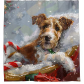 Wire Fox Terrier Hond Kerstfeest Douchegordijn (Voorkant)