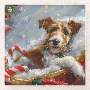 Wire Fox Terrier Hond Kerstfeest Glazen Onderzetter