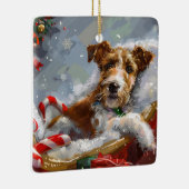 Wire Fox Terrier Hond Kerstfeest Keramisch Ornament (Rechts)