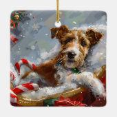 Wire Fox Terrier Hond Kerstfeest Keramisch Ornament (Achterkant)