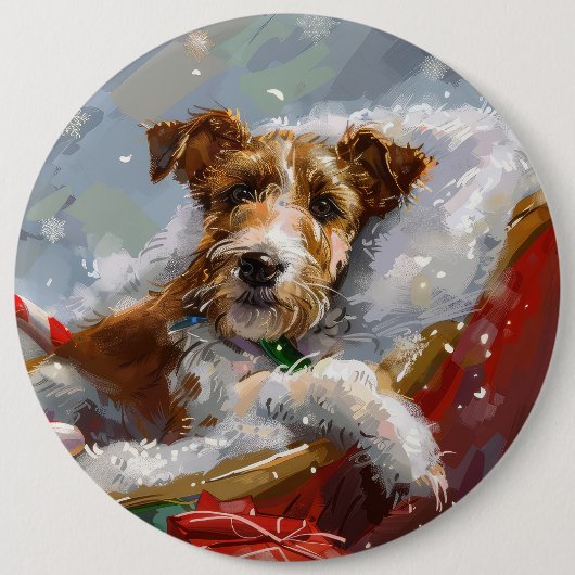 Wire Fox Terrier Hond Kerstfeest Ronde Button 6,0 Cm (Voorkant)