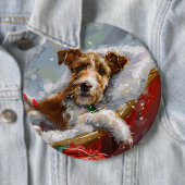 Wire Fox Terrier Hond Kerstfeest Ronde Button 6,0 Cm (In situ)