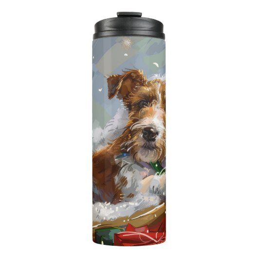 Wire Fox Terrier Hond Kerstfeest Thermosbeker (Voorkant)
