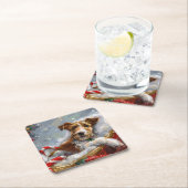 Wire Fox Terrier Hond Kerstfeest Vierkante Kartonnen Onderzetter (Insitu)