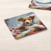 Wire Fox Terrier Hond Kerstfeest Vierkante Kartonnen Onderzetter (Schuin)