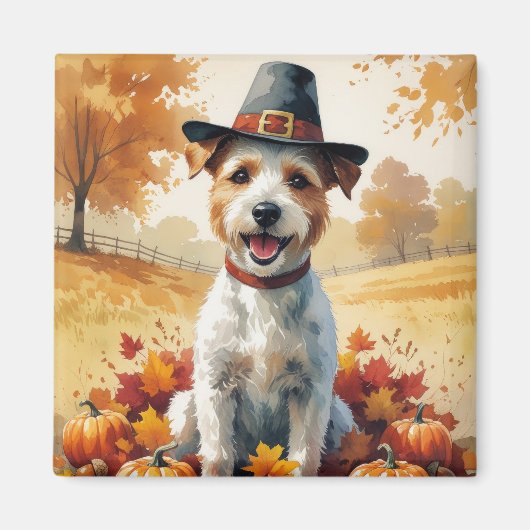 Wire Fox Terrier in de herfst verlaat Thanksgiving Magneet (Voorkant)