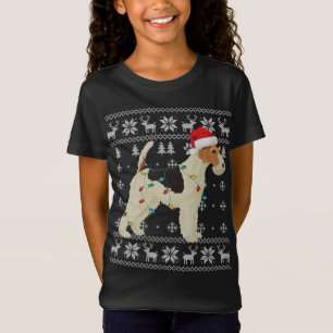 Wire Fox Terrier Kerst Lelijke Lichten Santa Hoed  T-shirt