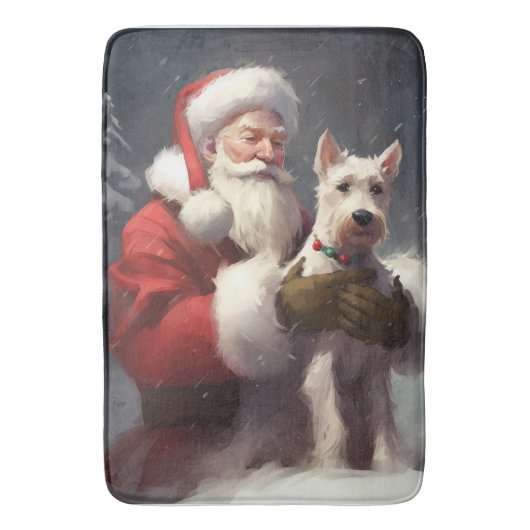 Wire Fox Terrier Kerstman Feestelijke Kerstmis Badmat (Voorkant Verticaal)