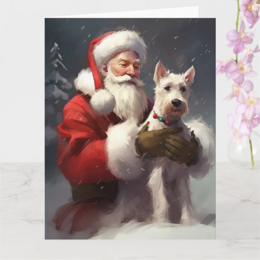 Wire Fox Terrier Kerstman Feestelijke Kerstmis Kaart (Orchidee)
