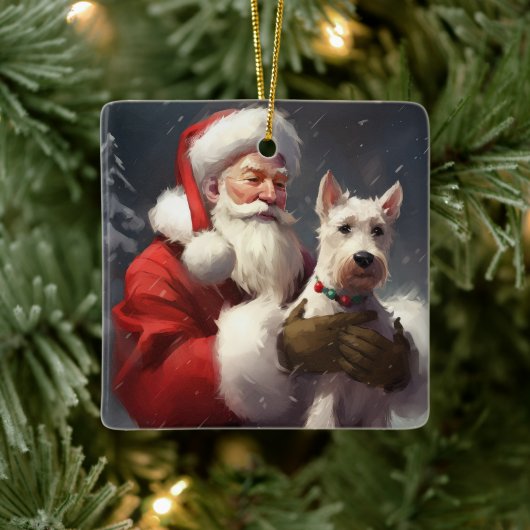 Wire Fox Terrier Kerstman Feestelijke Kerstmis Keramisch Ornament (Boom)