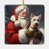 Wire Fox Terrier Kerstman Feestelijke Kerstmis Keramisch Ornament (Voorkant)