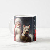 Wire Fox Terrier Kerstman Feestelijke Kerstmis Koffiemok (Voorkant links)