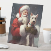 Wire Fox Terrier Kerstman Feestelijke Kerstmis Reclamebord Met Voetstuk (Insitu)
