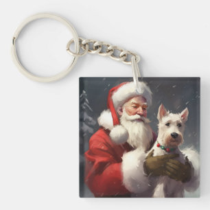 Wire Fox Terrier Kerstman Feestelijke Kerstmis Sleutelhanger