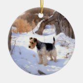 Wire Fox Terrier Laat het sneeuwen Kerstmis Keramisch Ornament (Voorkant)