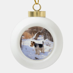 Wire Fox Terrier Laat het Sneeuwen Kerstmis  Keramische Bal Ornament