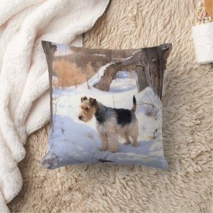 Wire Fox Terrier Laat het sneeuwen Kerstmis Kussen