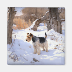 Wire Fox Terrier Laat het sneeuwen Kerstmis Magneet