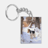 Wire Fox Terrier Laat het sneeuwen Kerstmis Sleutelhanger (Voorkant Links)