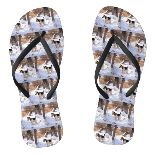 Wire Fox Terrier Laat het sneeuwen Kerstmis Teenslippers (Voetbed)