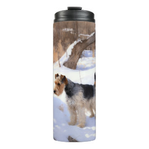 Wire Fox Terrier Laat het sneeuwen Kerstmis Thermosbeker