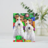 Wire Fox Terrier Open Gifts Kerstmis Feestdagenkaart (Staand voorkant)