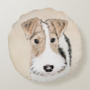 Wire fox terrier Painting - Cute Original Dog Art Rond Kussen