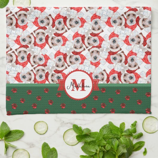 Wire Fox Terrier Pattern Monogram Kerstmis Dog Theedoek (Gevouwen)