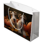 Wire Fox Terrier Puppy Herfst Delight Pompoen Groot Cadeauzakje (Achterkant Gekanteld)