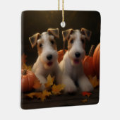 Wire Fox Terrier Puppy Herfst Delight Pompoen Keramisch Ornament (Rechts)