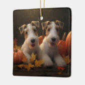 Wire Fox Terrier Puppy Herfst Delight Pompoen Keramisch Ornament (Links)