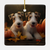 Wire Fox Terrier Puppy Herfst Delight Pompoen Keramisch Ornament (Achterkant)