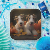 Wire Fox Terrier Puppy Herfst Delight Pompoen Papieren Bordje (Feest)