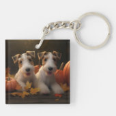 Wire Fox Terrier Puppy Herfst Delight Pompoen Sleutelhanger (Achterkant)