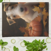 Wire Fox Terrier Puppy Herfst Delight Pompoen Theedoek (Gevouwen)