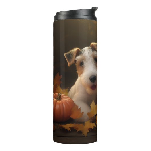 Wire Fox Terrier Puppy Herfst Delight Pompoen Thermosbeker (Gedraaid links)