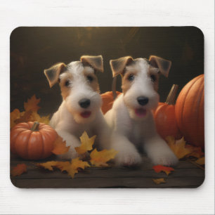 Wire Fox Terrier Puppy Herfst Plezier Pompoen Muismat